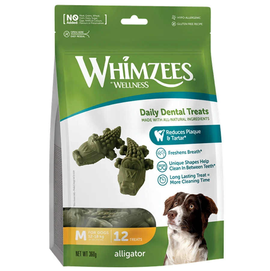 Functional Whimzees Daily Dental Alligators Medium Dogs 12 Pack 360g Pure