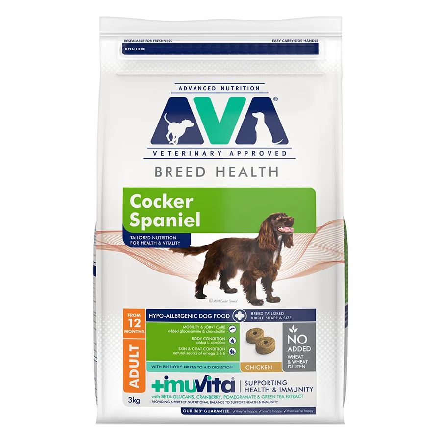 Enhanced AVA Breed Health Cocker Spaniel Dry Dog Food Chicken 3kg Trusted