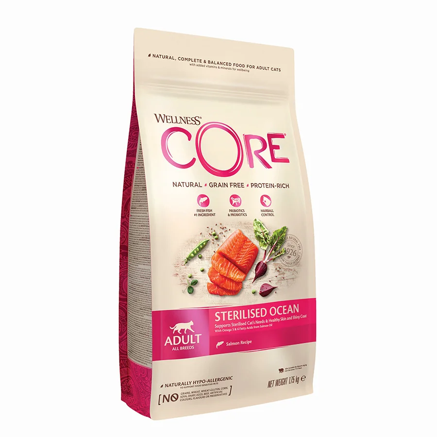Natural Wellness Core Sterilised Adult Dry Cat Food Ocean Salmon 1.75kg Long-Lasting