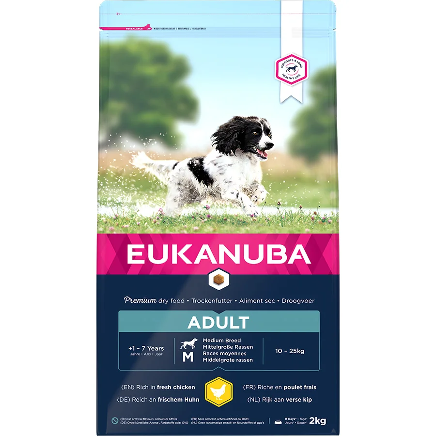 Authentic Eukanuba Medium Breed Adult Dry Dog Food Chicken 2kg Casual