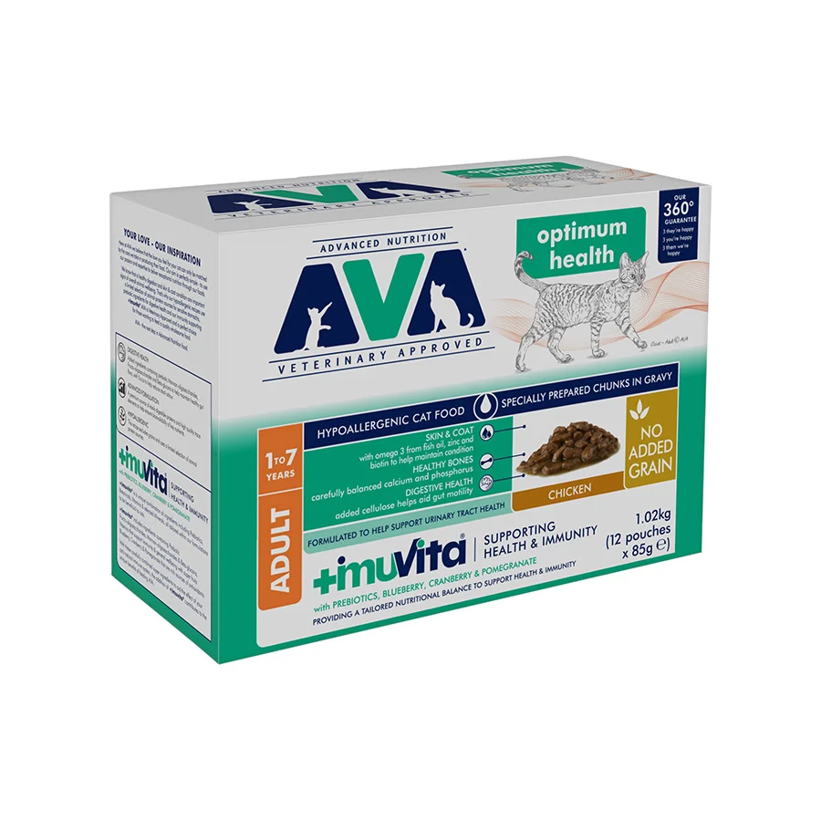 Durable AVA Optimum Health Adult Wet Cat Food Chicken Gravy 12x85g Exceptional