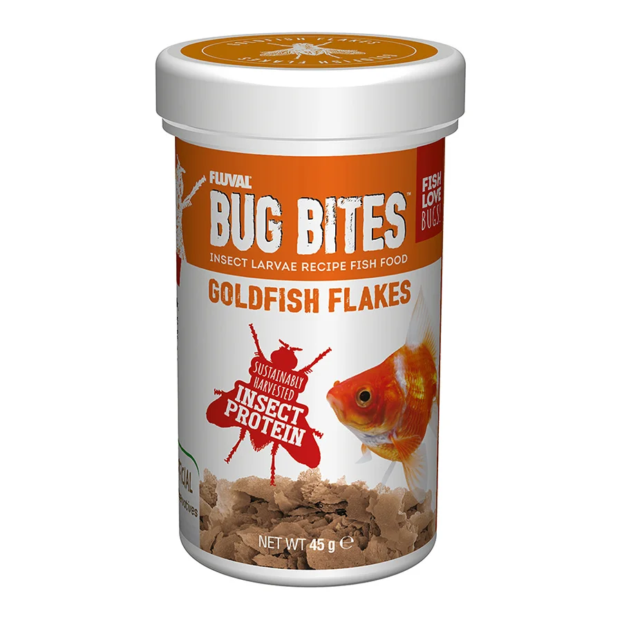 Lightweight Fluval Bug Bites Goldfish Flakes Fish Food 45g First-Class