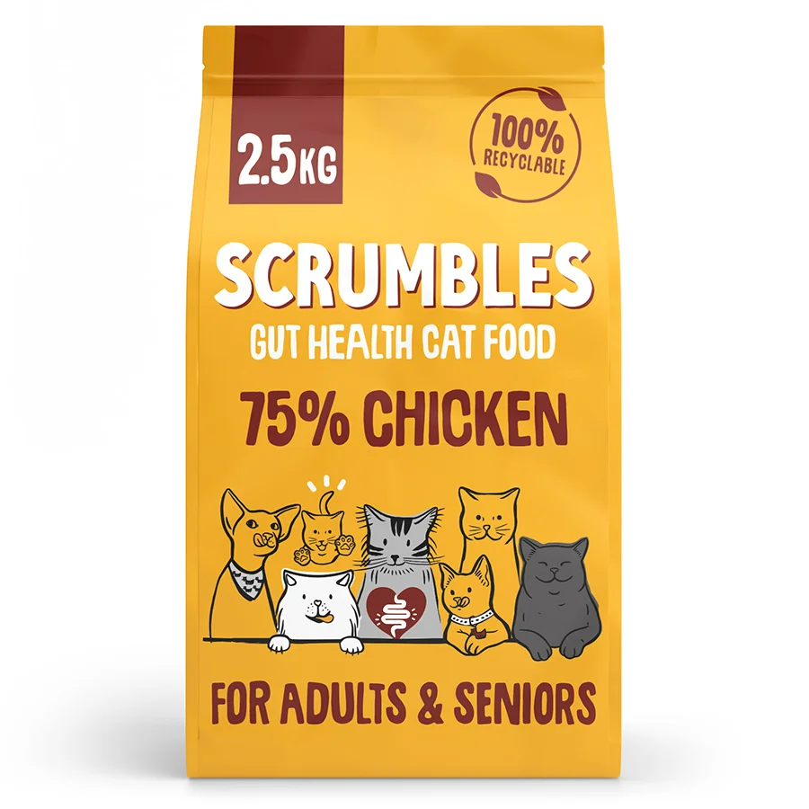 Responsible Scrumbles Complete Adult Senior Dry Cat Food Chicken 2.5kg Environmentally Friendly