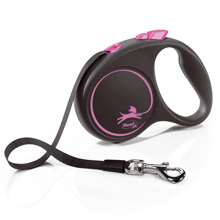 Contemporary Flexi Black Design Extending Dog Lead 5m Black Pink Small Natural