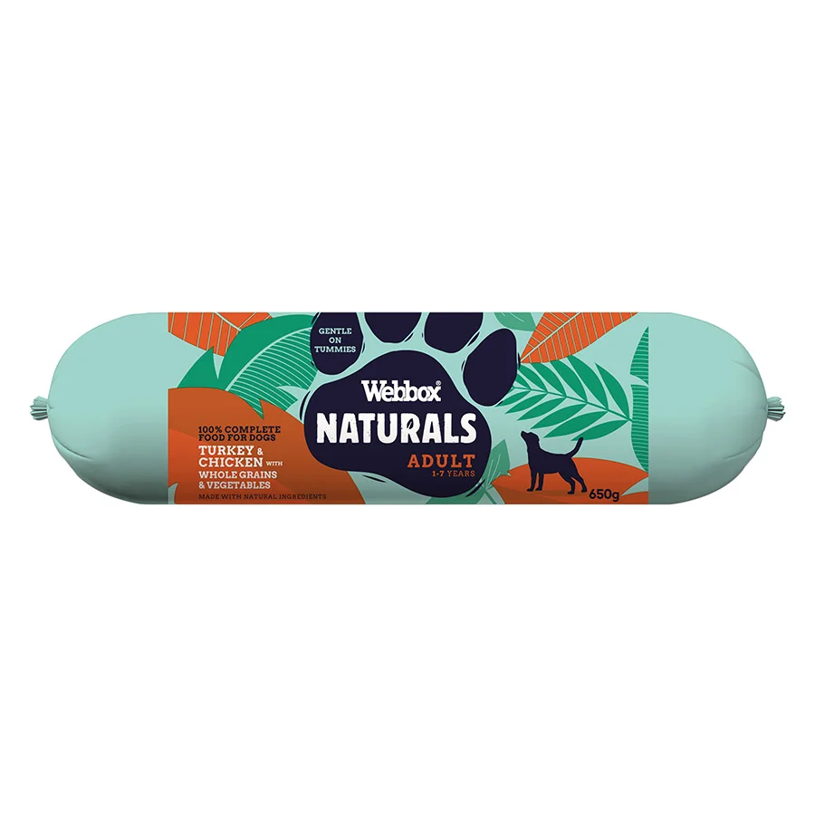 Trusted Webbox Naturals Wet Adult Dog Food Sausage with Chicken Turkey 650g Consistent