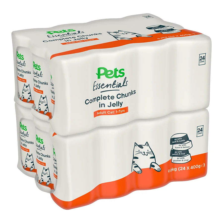 Clean Pets Essentials Adult Cat Wet Food Chunks in Jelly Variety 9.6kg User-Friendly