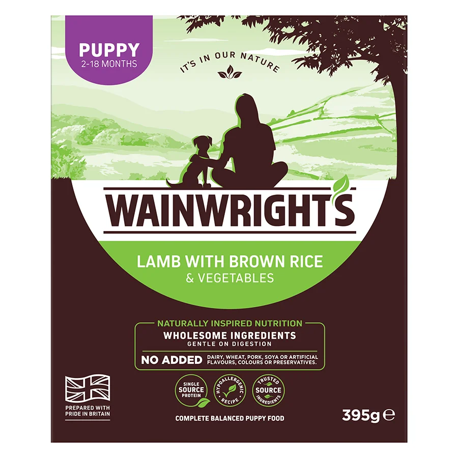 Official Wainwright x27 s Puppy Wet Dog Food Lamb with Brown Rice 395g Effective