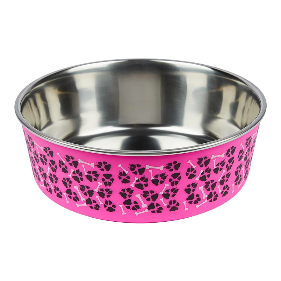 Official Pets at Home Stainless Steel Dog Bowl Pink Unique