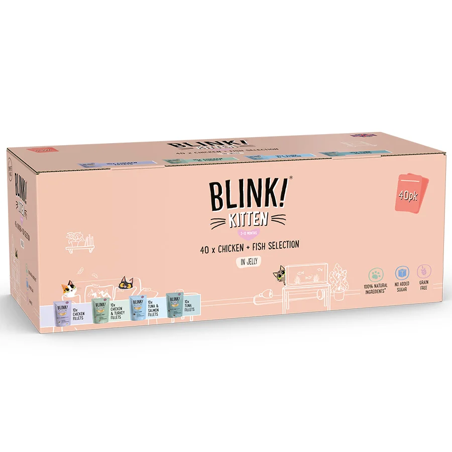 Proven Blink Wet Kitten Food Chicken Fish Selection in Jelly 40x85g Expertly Made