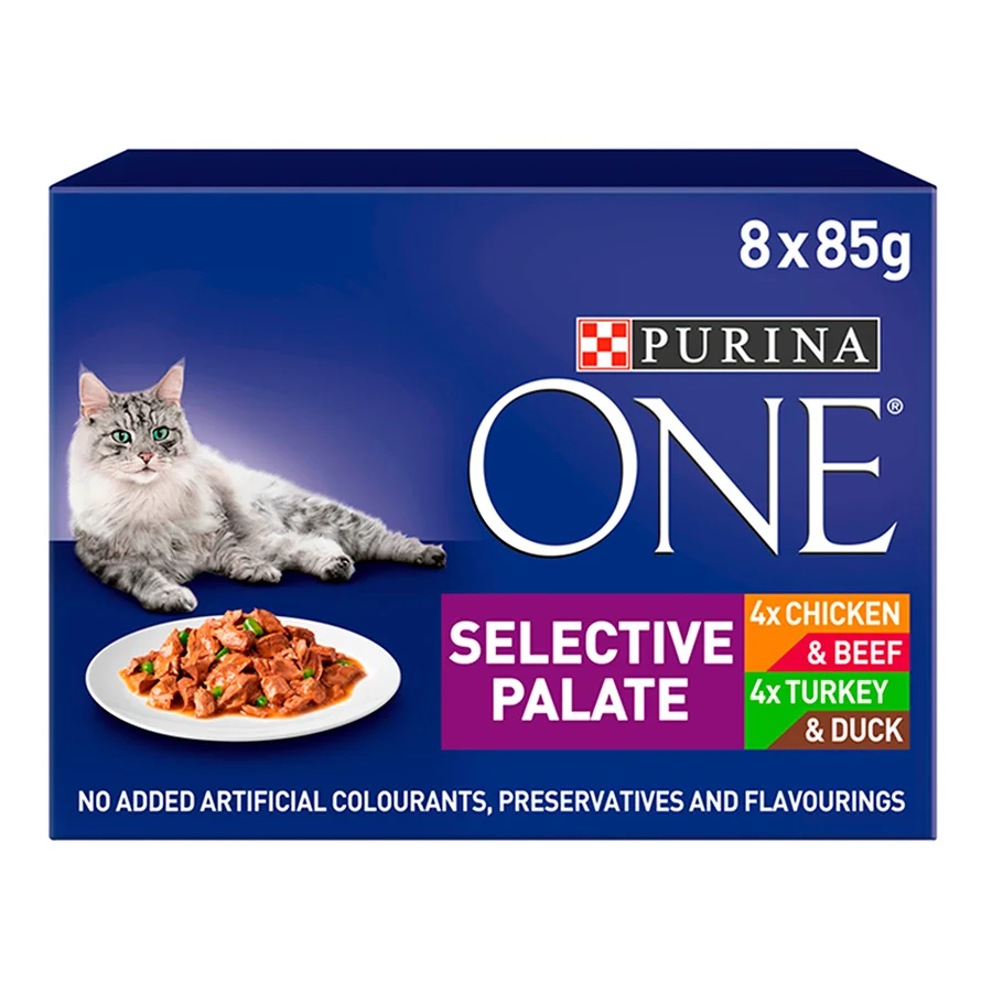 Natural Purina ONE Selective Palate Wet Adult Cat Food 8x85g Premium