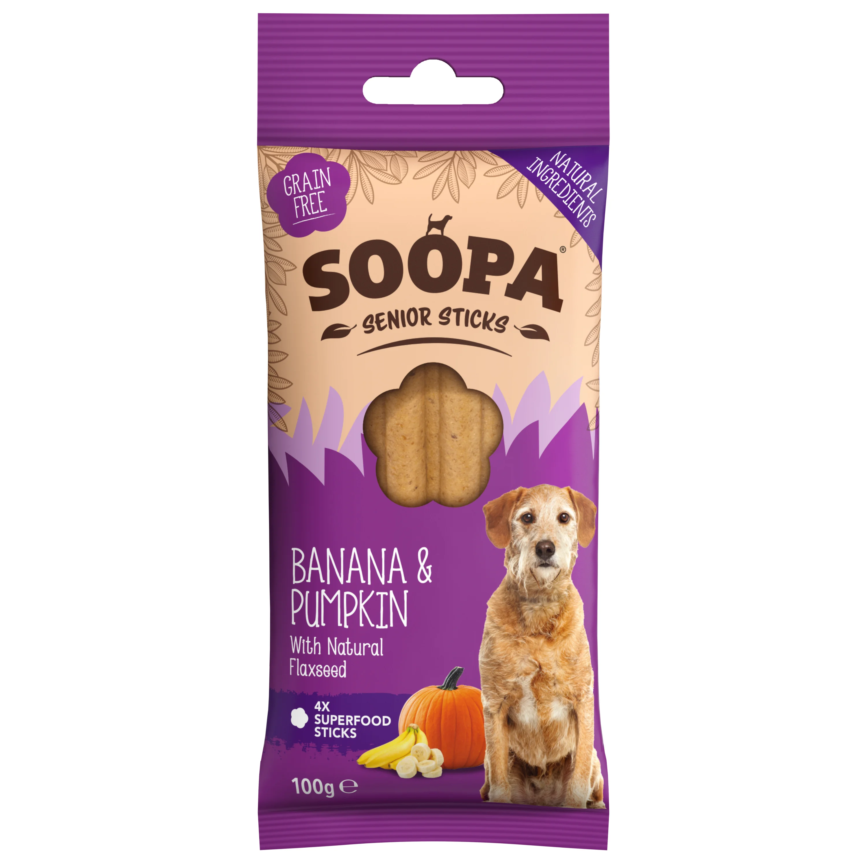 Quality Soopa Banana Pumpkin Senior Dog Dental Sticks 4 Pack 100g Certified