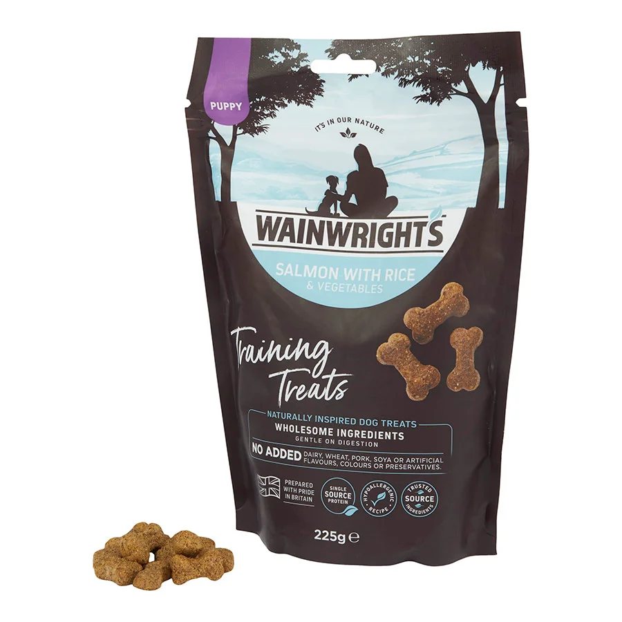 Fine Crafted Wainwright x27 s Puppy Training Treats Salmon with Rice 225g Detailed
