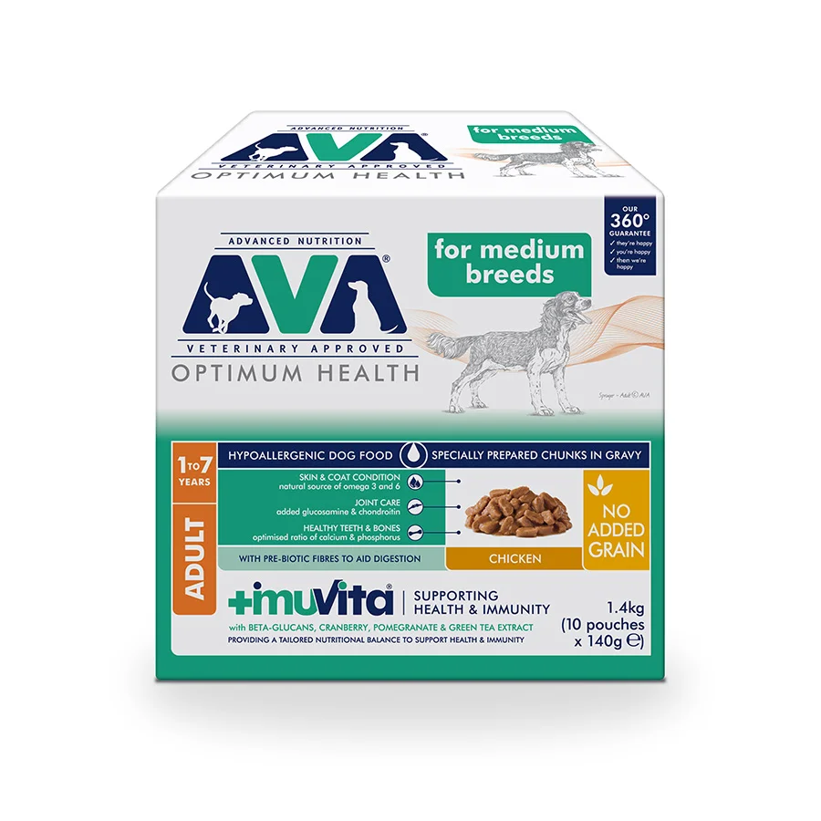 Solid AVA Optimum Health Medium Breed Adult Wet Dog Food Chunks in Gravy 10x140g Contemporary