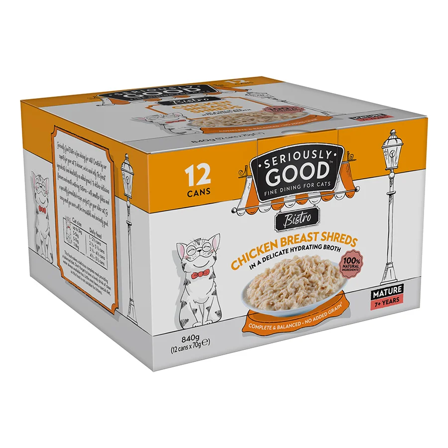 Verified Seriously Good Wet Mature Cat Food Chicken Breast Shreds 12x70g Proven