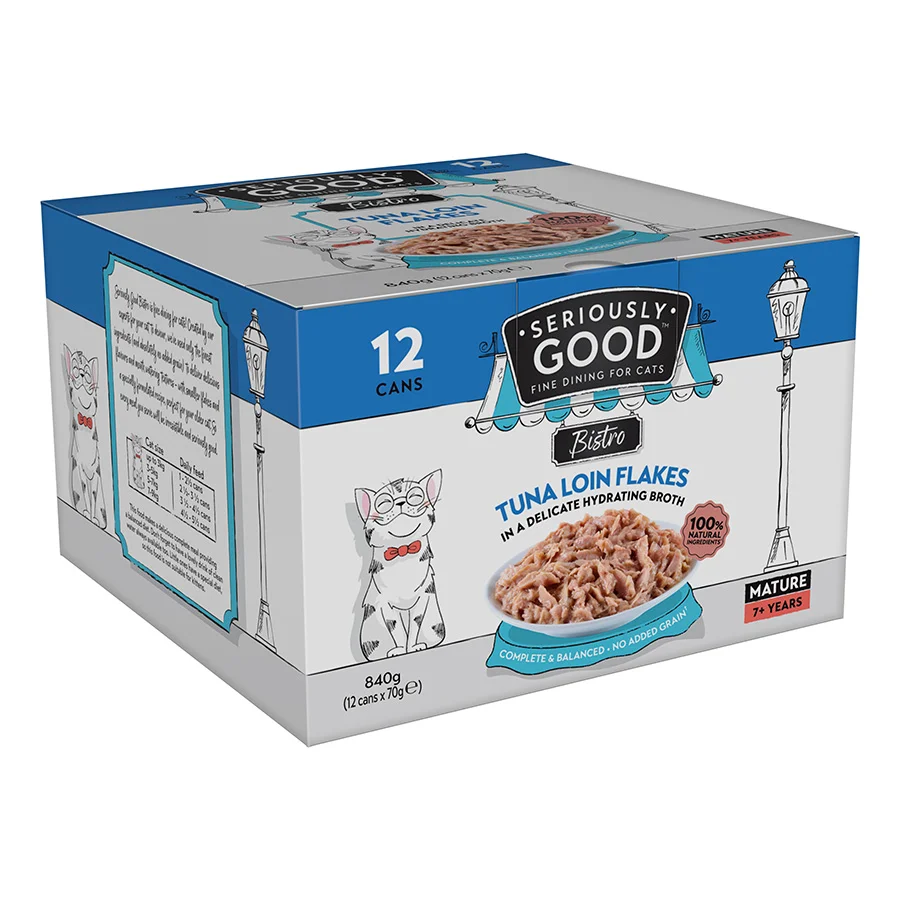 Sustainable Seriously Good Wet Mature Cat Food Tuna Loin Flakes 12x70g Elegant