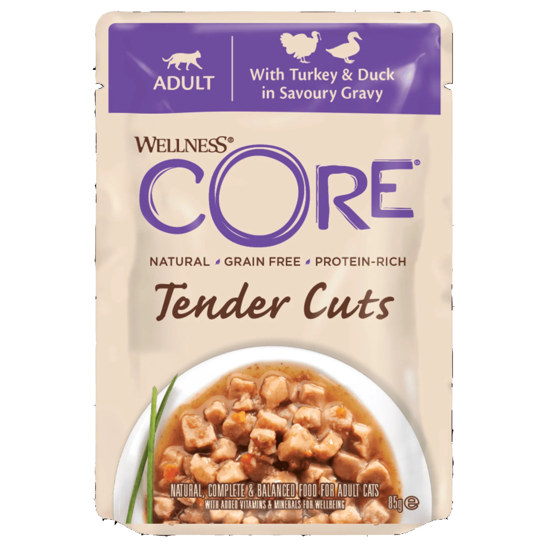 High-Grade Wellness Core Tender Cuts Adult Wet Cat Food Turkey Duck 85g Luxury