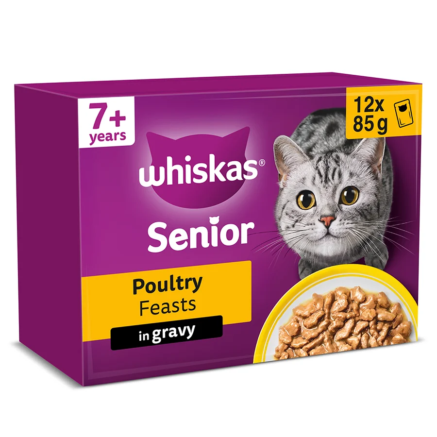 Sophisticated Whiskas 7 Senior Wet Cat Food Poultry in Gravy 12x85g Convenient