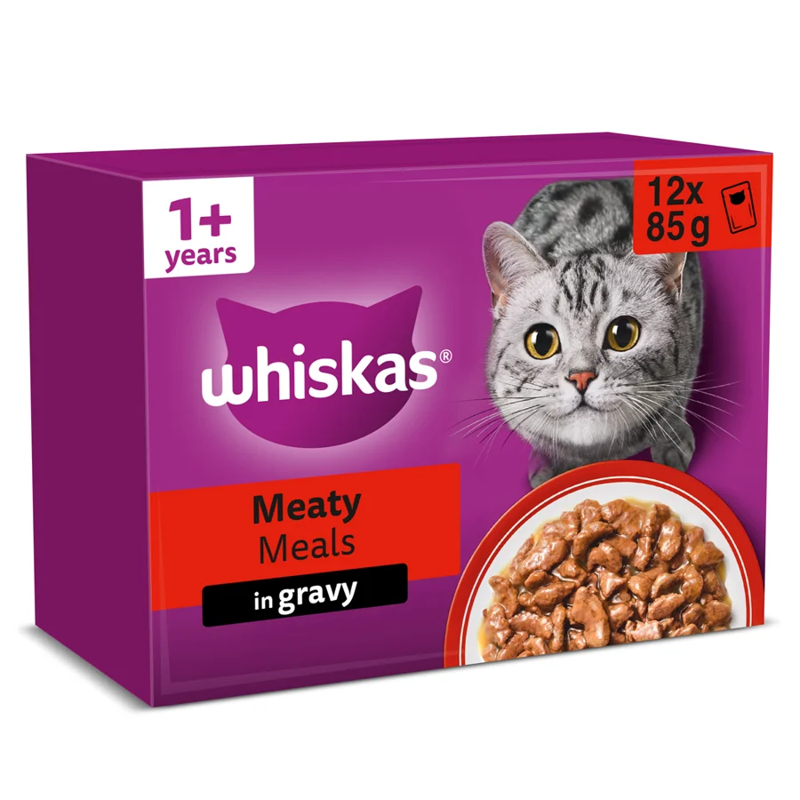 Recyclable Whiskas 1 Adult Wet Cat Food Meaty Meals In Gravy 12x85g User-Friendly