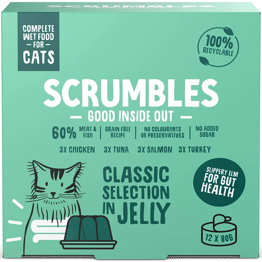 Exceptional Scrumbles Complete Wet Cat Food Classic Selection in Jelly 12x80g Quality
