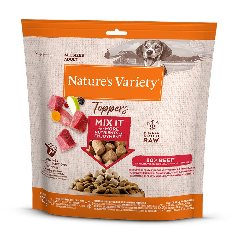 Fashionable Natures Variety Toppers Large ze Dried Adult Dog Food Beef 120g Pure