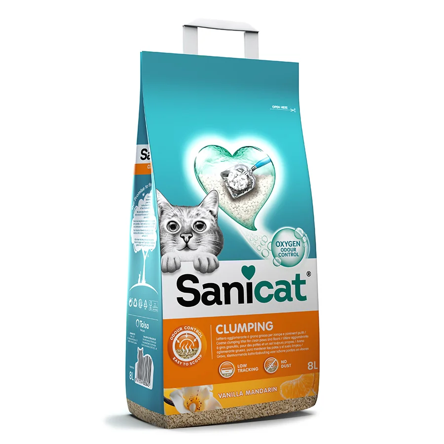 Effective Sanicat Vanilla Mandarin Clumping Cat Litter 8L Premium