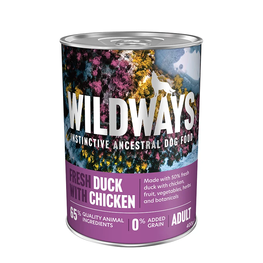 Traditional Wildways Wet Adult Dog Food Fresh Duck with Chicken Vegetables 400g Durable