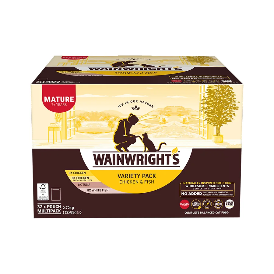 Functional Wainwright x27 s Grain Wet Mature Cat Food Variety Pack Chicken Fish 32 x 85g Trusted