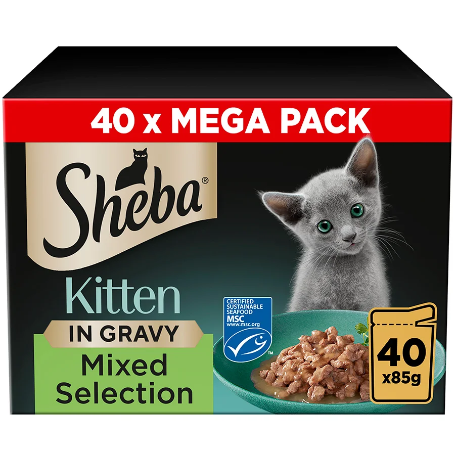 High-Performance Sheba Mixed Selection Wet Kitten Food in Gravy 40x85g Pouches Original