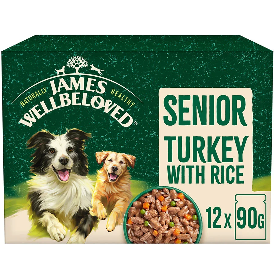 Carefully Designed James Wellbeloved Wet Senior Dog Food Turkey Rice in Gravy 12x90g Pouches Clean