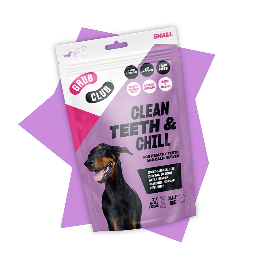 Premium Grub Club Clean Teeth Chill Insect-Based Dental Sticks Dog Treats Small 7 Pack Traditional