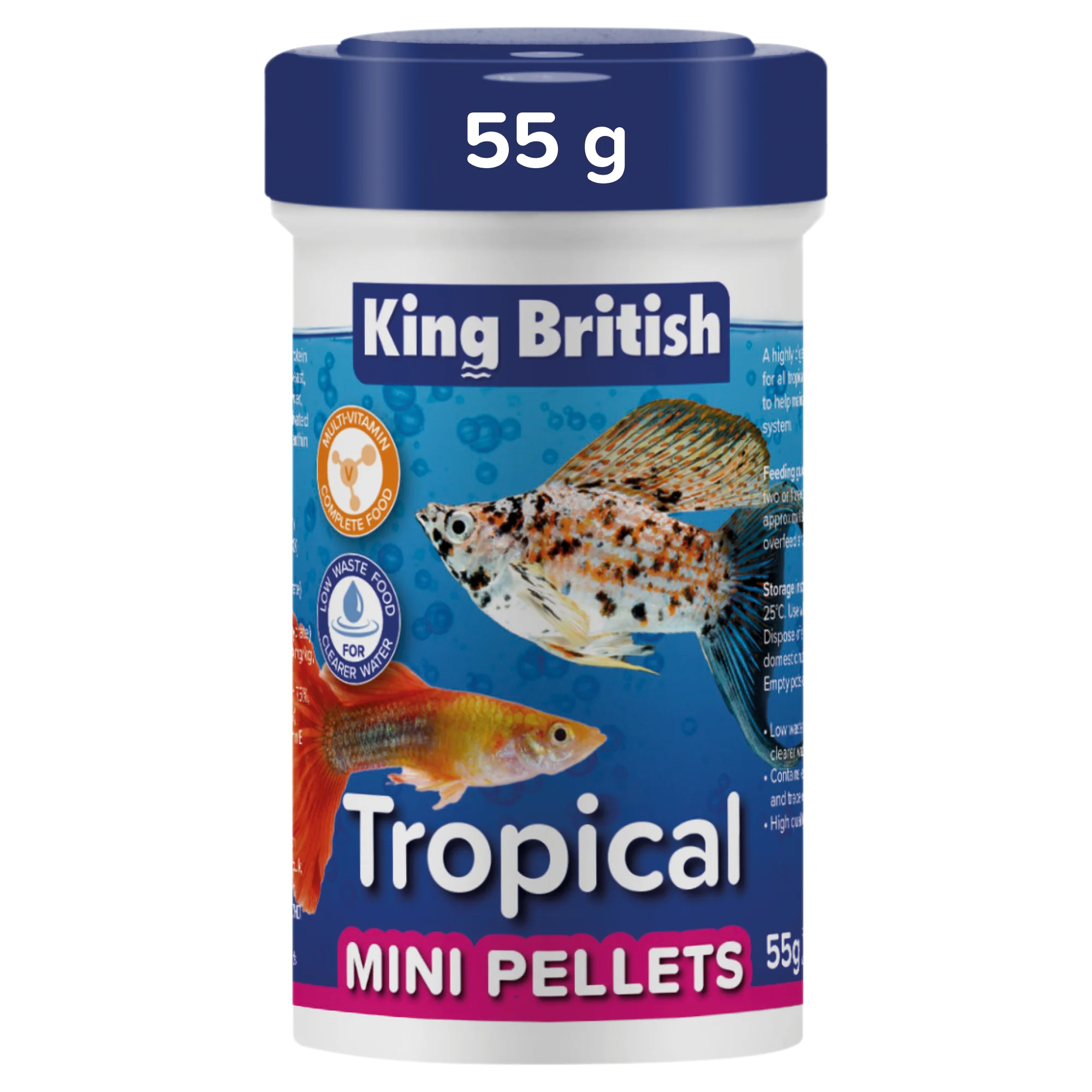 Classic King British Tropical Mini Fish Food Pellets 55g Excellent