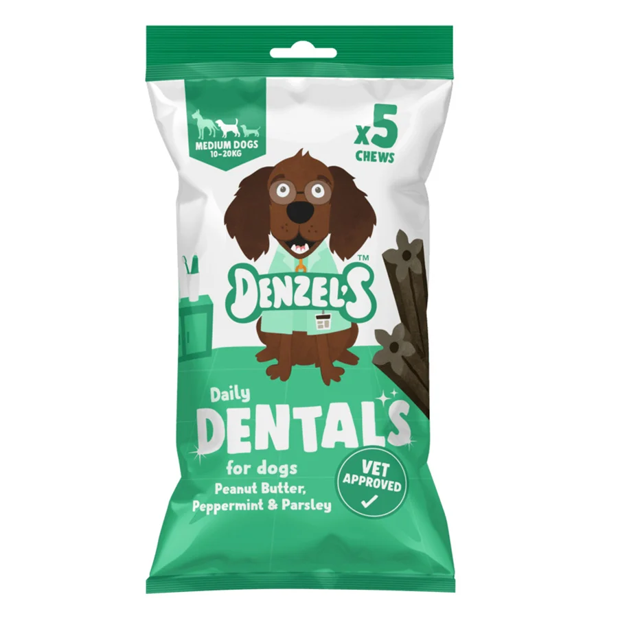 Elite Denzel x27 s Daily Dentals Medium Dog Treats Vegan Peanut Butter Peppermint 5 Pack Lightweight