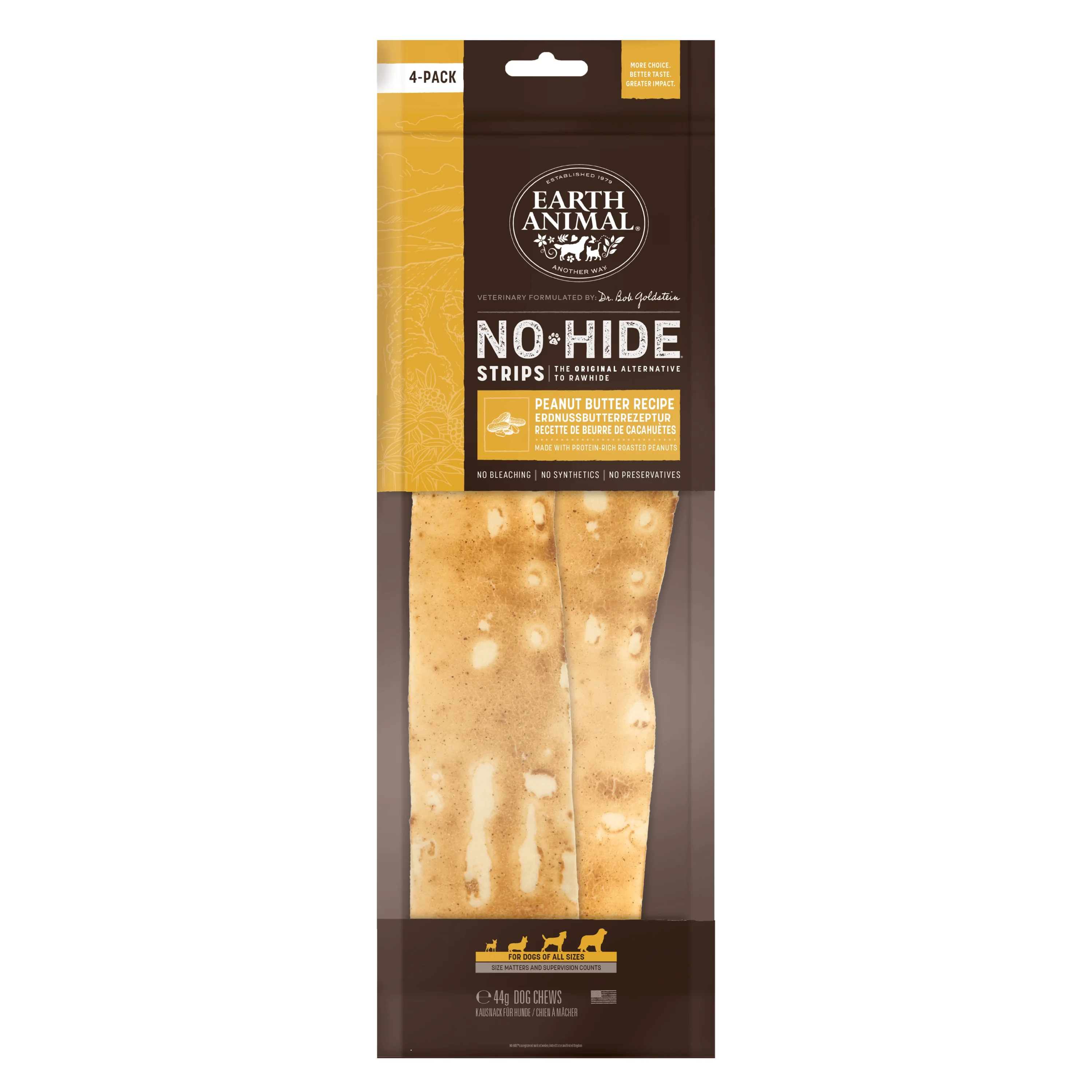 Unique Earth Animal No-Hide Dog Treat Strips Peanut Butter x4 44g Trendy