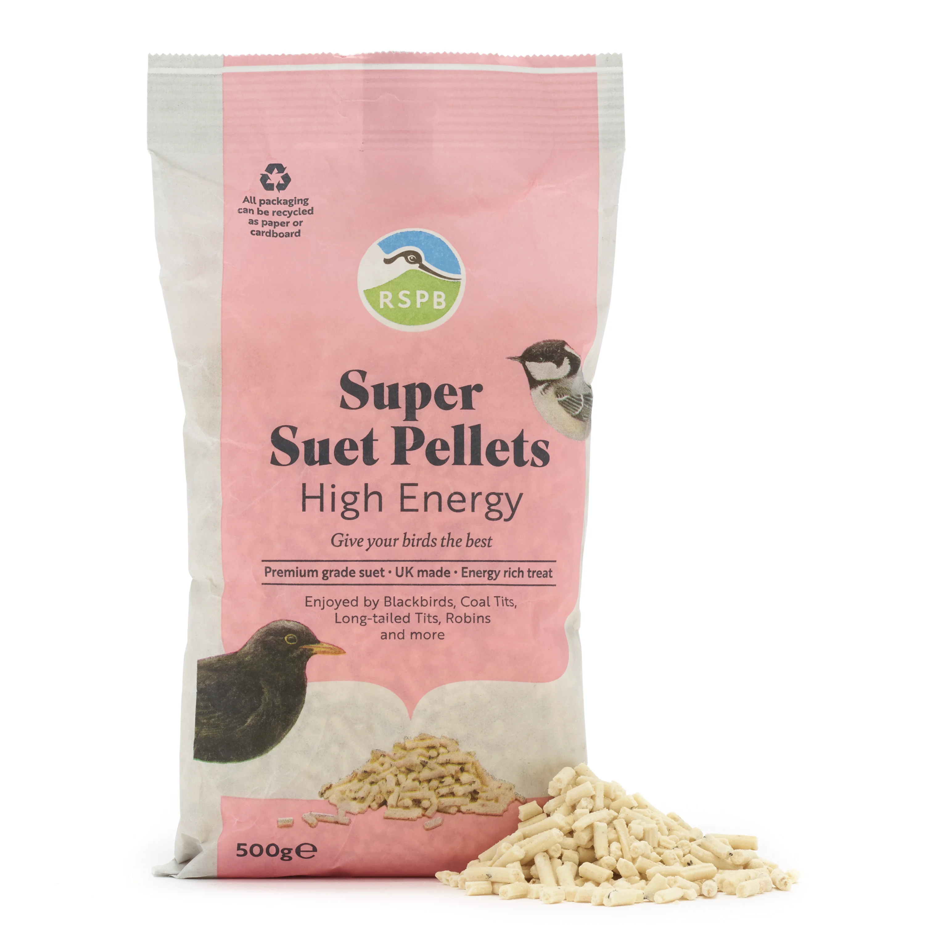 Elegant RSPB Super Suet High Energy Wild Bird Food Pellets 500g Responsible